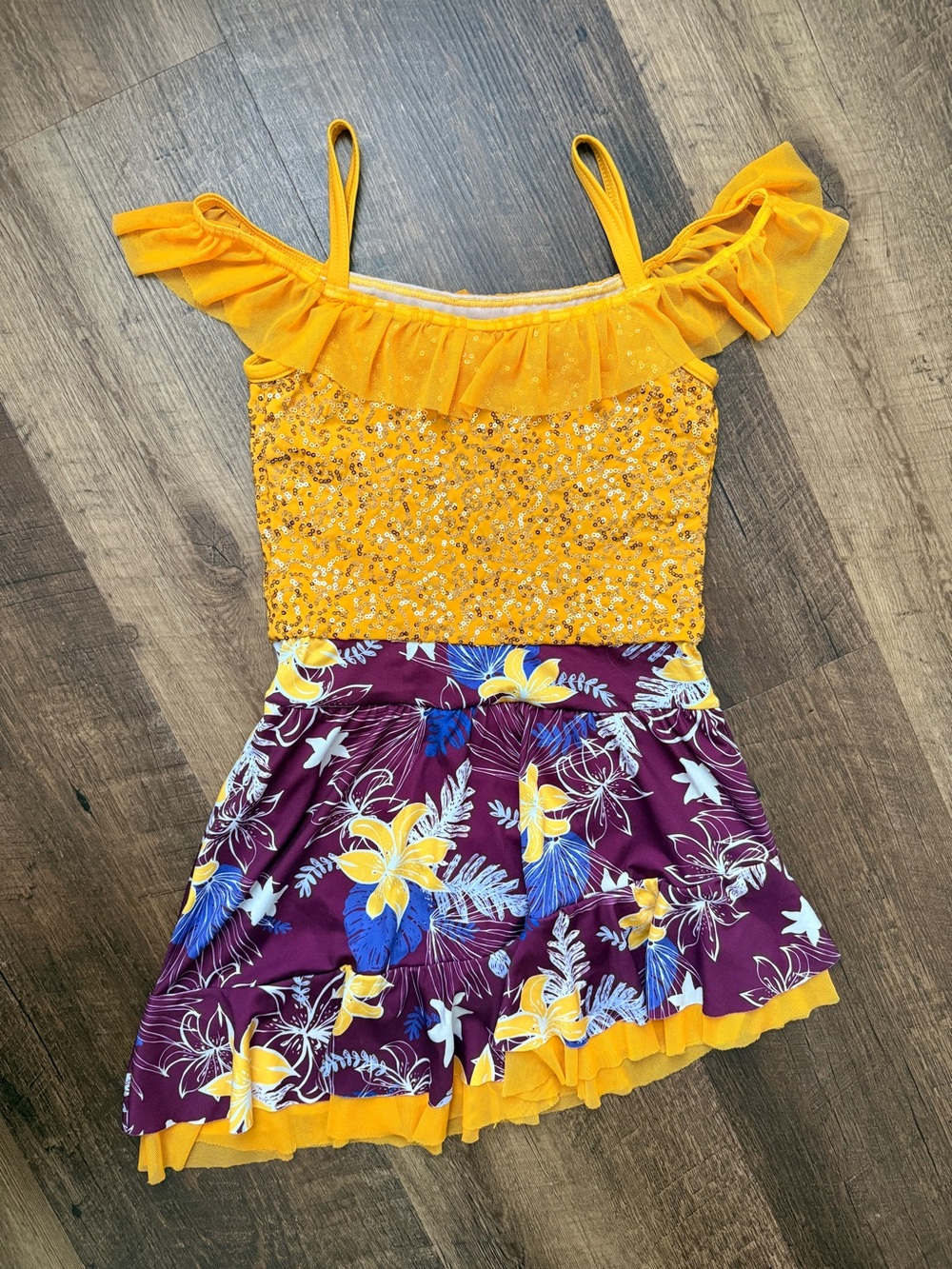 Weissman Tropical Yellow and Purple Sequin Dress